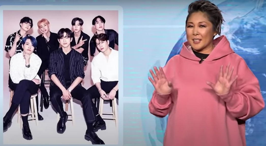 Анита Цой читает новости K-pop музыки в студии у Ивана Урганта