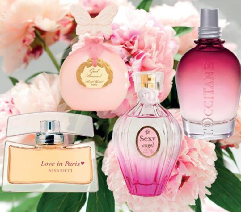 Paeonia от L’Occitane, Sexy Angel от «Парфюмерия XXI века», Love in Paris от Nina Ricci и Quel Amour! от Annick Goutal.